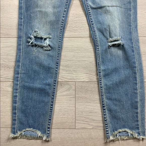 Free People Mid Rise Distressed Raw Hem Skinny Leg Jeans - Picture 6 of 12